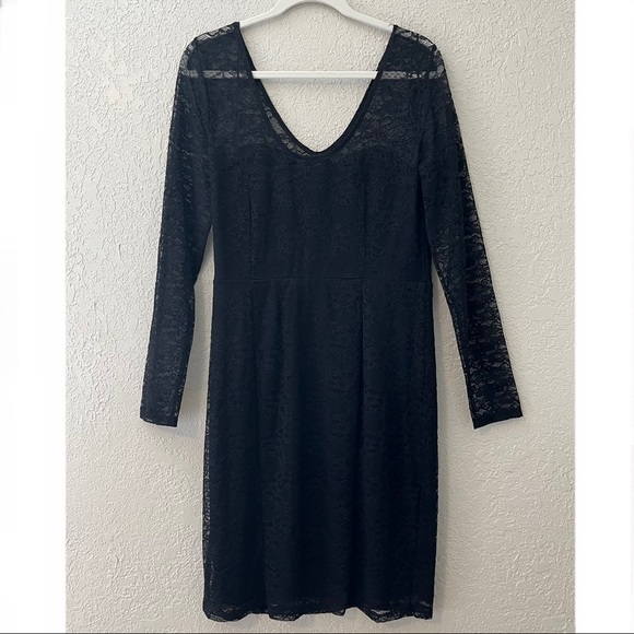 Bold Elements women’s black lace long sleeve sheath midi dress, Large - Picture 2 of 6